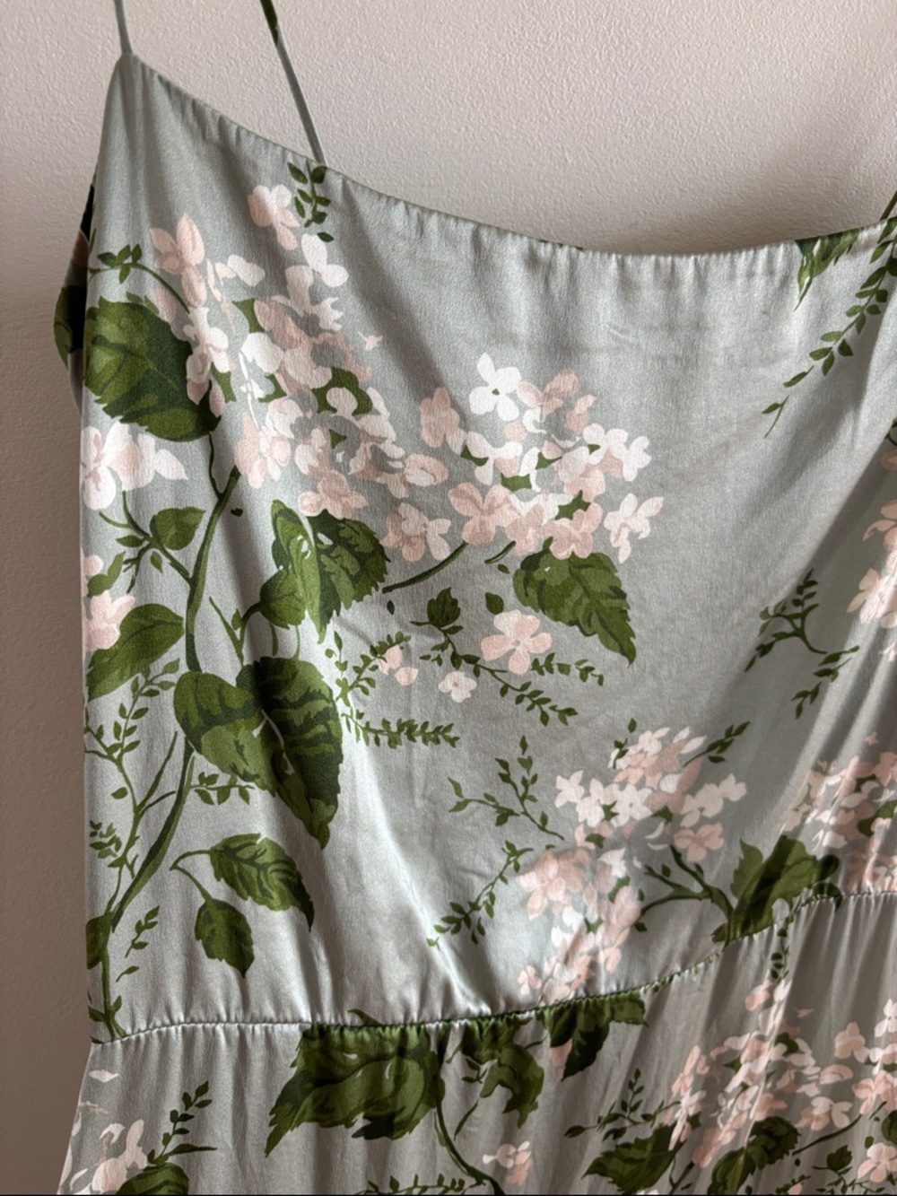Reformation• 100% silk - sage green maxi dress with creamy white flowers. - Picture 2 of 7